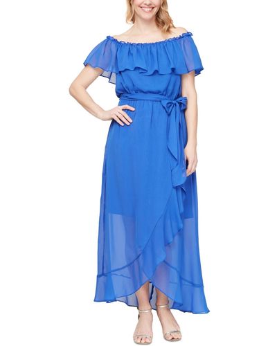 Sl Fashions Ruffle Off-the-shoulder Maxi Dress - Blue