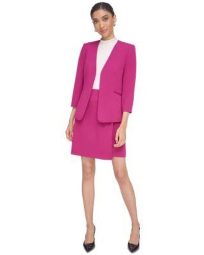 Calvin Klein 3 4 Sleeve Open Front Blazer Pencil Skirt - Pink