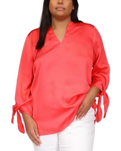Michael Kors Michael Plus Size Tie-cuff 3/4-sleeve Blouse - Red