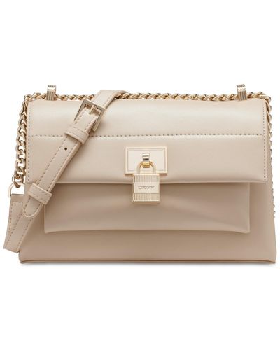 DKNY Evie Small Leather Flap Crossbody - Natural