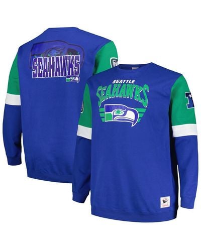 Mitchell & Ness Seattle Seahawks Big And Tall Fleece Pullover Sweatshirt - Blue