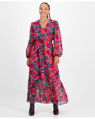 BarIII Tie-waist Ruffled-hem Maxi Dress, Created For Macy's - Red