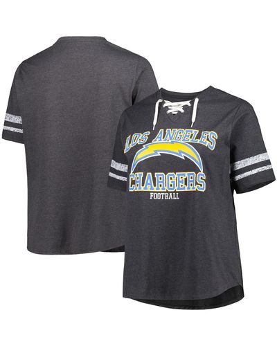 Fanatics Los Angeles Chargers Plus Size Lace-up V-neck T-shirt - Gray