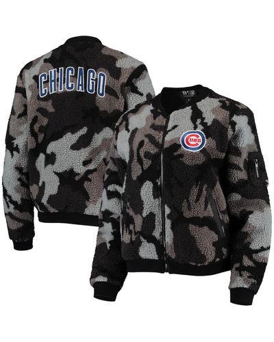 The Wild Collective Chicago Cubs Camo Sherpa Full-zip Bomber Jacket - Black