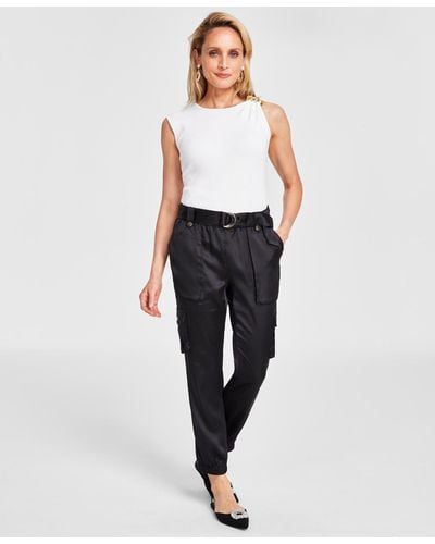 INC International Concepts Satin High-rise Belted Cargo Pants - Black