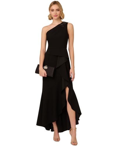 Adrianna Papell Beaded One-shoulder Gown - Black