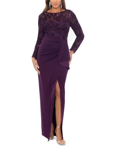 Xscape Long-sleeve Lace Top Dress - Purple