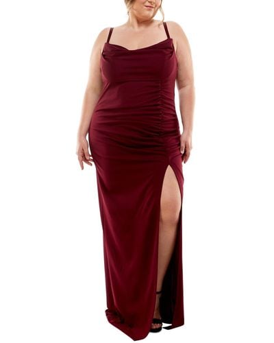 Emerald Sundae Trendy Plus Size Cowlneck Side-ruched Maxi Dress - Red
