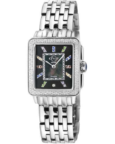 Gevril Padova Gemstone Swiss Quartz Diamond Accent -tone Stainless Steel Bracelet Watch 27mm X 30mm - Gray