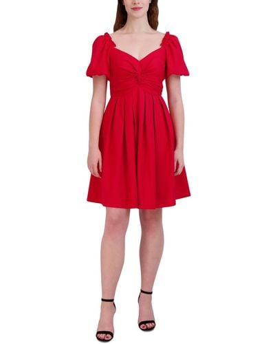 Julia Jordan Knot-front Short-sleeve Pleated Dress - Red