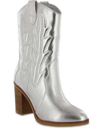 MIA Raylyn Block Heel Western Boots - Gray