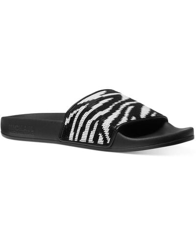 Michael Kors Michael Gilmore Zebra Sequin Slide Sandals - Black