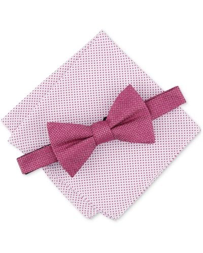 Alfani Minetta Solid Bow Tie & Textured Pocket Square Set - Pink