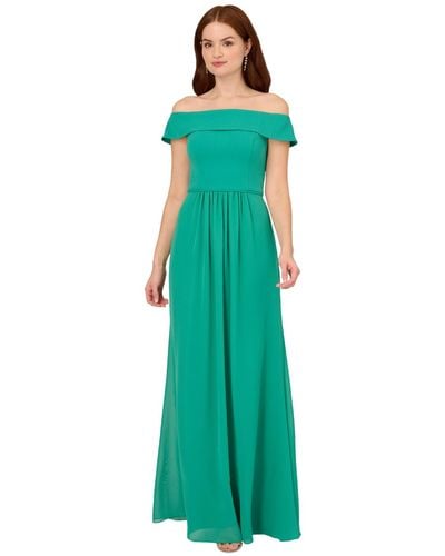 Adrianna Papell Off-the-shoulder Chiffon Gown - Green