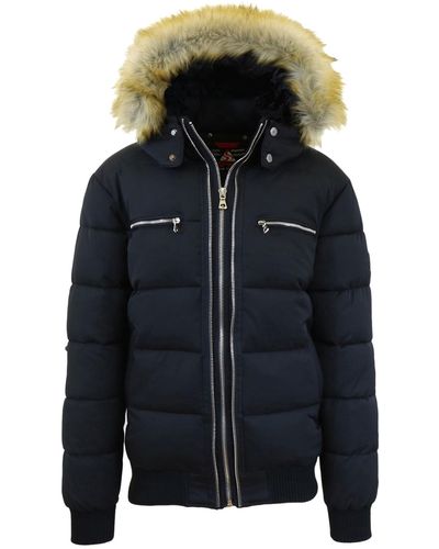 Galaxy By Harvic Heavyweight Jacket With Detachable Faux Fur Hood - Blue