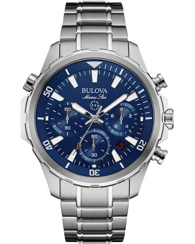 Bulova Men's Chronograph Marine Star Stainless Steel Bracelet Watch 43mm 96b256 - Metallic