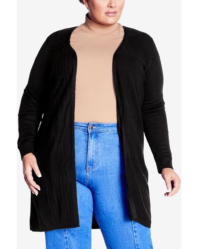 Avenue Plus Size Meadow Mews Cable Knit Cardigan Sweater - Blue