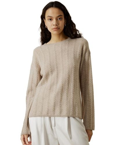 LILYSILK Semi-sheer Cable-knit Sweater - Natural
