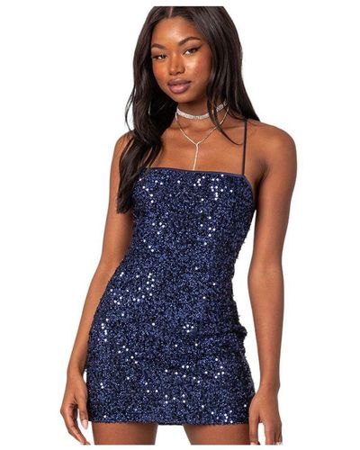 Edikted Kiara Strappy Sequin Mini Dress - Blue