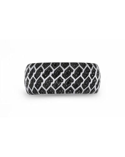 LuvMyJewelry Fast Track Design Tire Tread Rhodium Plated Sterling Silver Diamond Ring - Black