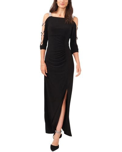 Msk Jersey Cutout-sleeve Square-neck Gown - Black