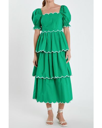 English Factory Scallop Tiered Dress - Green