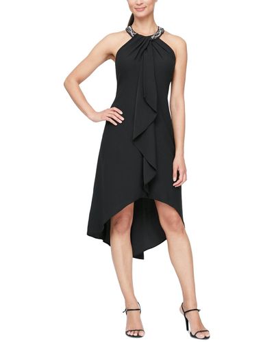 Sl Fashions Halter-neck Ruffled Midi Dress - Black