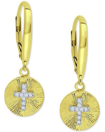 Giani Bernini Cubic Zirconia Cross Disc Drop Earrings - Metallic