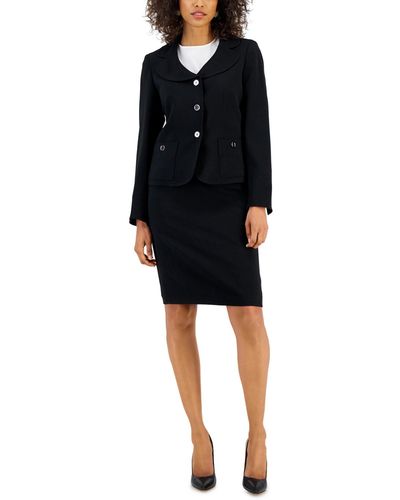 Nipon Boutique Curved Collar Button-front Jacket & Pencil Skirt Suit - Black