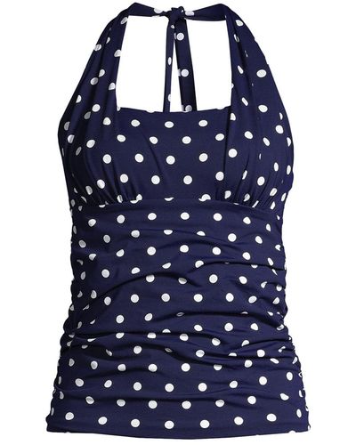 Lands' End Long Square Neck Halter Tankini Swimsuit Top - Blue