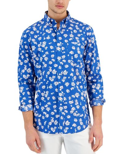 Club Room Vinta Floral Poplin Long Sleeve Button-down Shirt - Blue