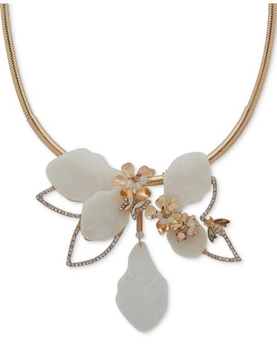 Lonna & Lilly Gold-tone Pave & Bead Flower Statement Necklace - Metallic