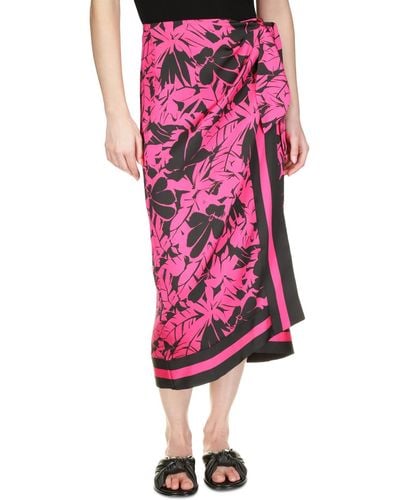 Michael Kors Michael Lush Palm-print Faux-wrap Midi Skirt - Pink