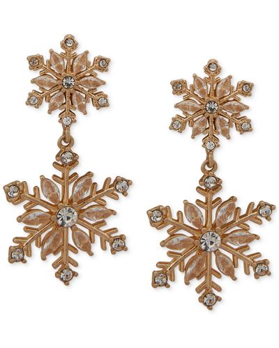 Lonna & Lilly Gold-tone Crystal Snowflake Double Drop Earrings - Metallic