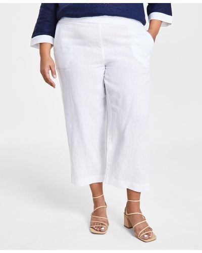 Charter Club Plus Size 100% Linen Cropped Pants - White