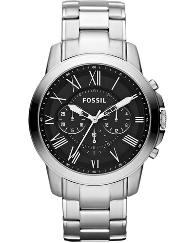 Fossil Men's Chronograph Grant Stainless Steel Bracelet Watch 44mm Fs4736 - Metallic