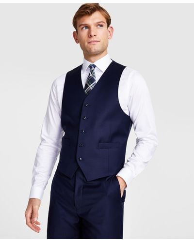 Michael Kors Classic-fit Wool Stretch Solid Suit Vest - Blue