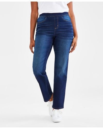 Style & Co. Mid-rise Pull-on Straight-leg Denim Jeans - Blue