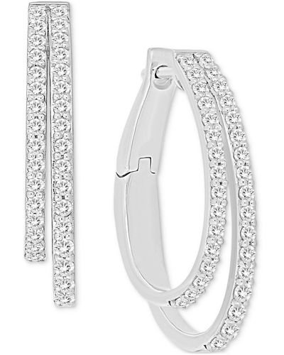Macy's Diamond Double Medium Hoop Earrings (3/4 Ct. T.w. - White