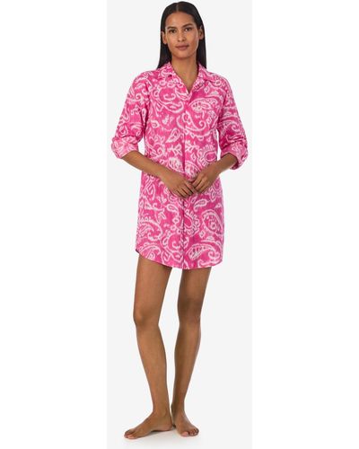 Lauren by Ralph Lauren Long Sleeve Roll Tab His Shirt Sleepshirt - Pink