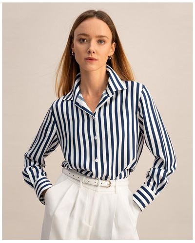 LILYSILK The Amalfi Stripe Silk Shirt - Blue