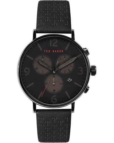 Ted Baker Barnett Backlight Leather Strap Watch 41mm - Black