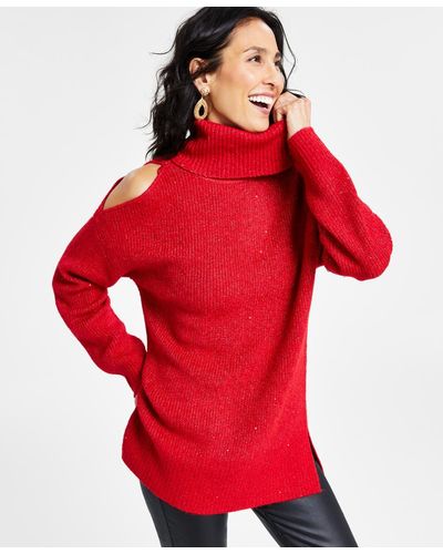 INC International Concepts Cold-shoulder Turtleneck Sweater - Red