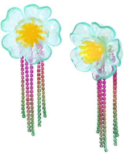 Betsey Johnson Faux Stone Flower Fringe Chandelier Earrings - Blue