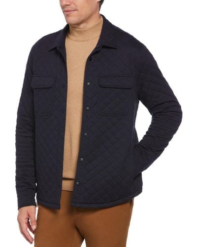 Perry Ellis Diamond Quilted Long-sleeve Snap-front Sweatshirt - Blue