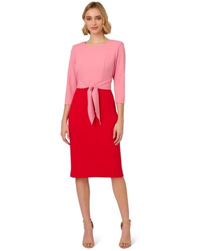 Adrianna Papell Colorblocked Tie-waist Midi Dress - Red