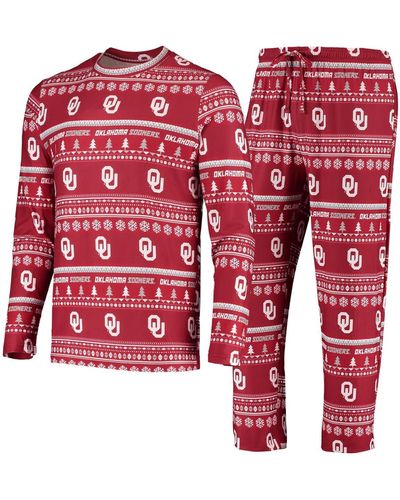 Concepts Sport Oklahoma Sooners Ugly Sweater Knit Long Sleeve Top And Pant Set - Red