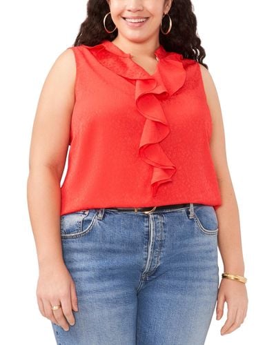 Vince Camuto Plus Size Split-neck Ruffle-front Top - Red