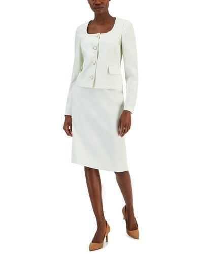 Nipon Boutique Scoop-neck Jacket & Pencil Skirt Suit - White