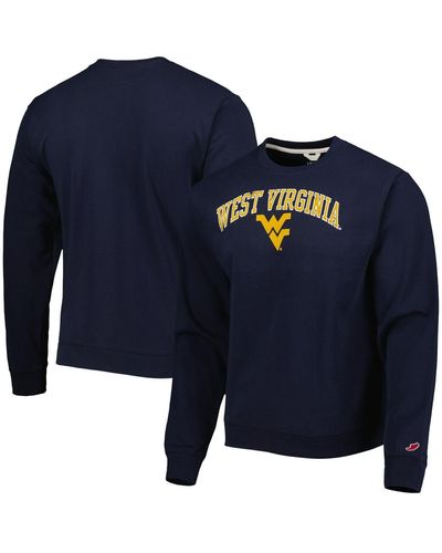 League Collegiate Wear Distressed West Virginia Mountaineers 1965 Arch Essential Lightweight Pullover Sweatshirt - Blue